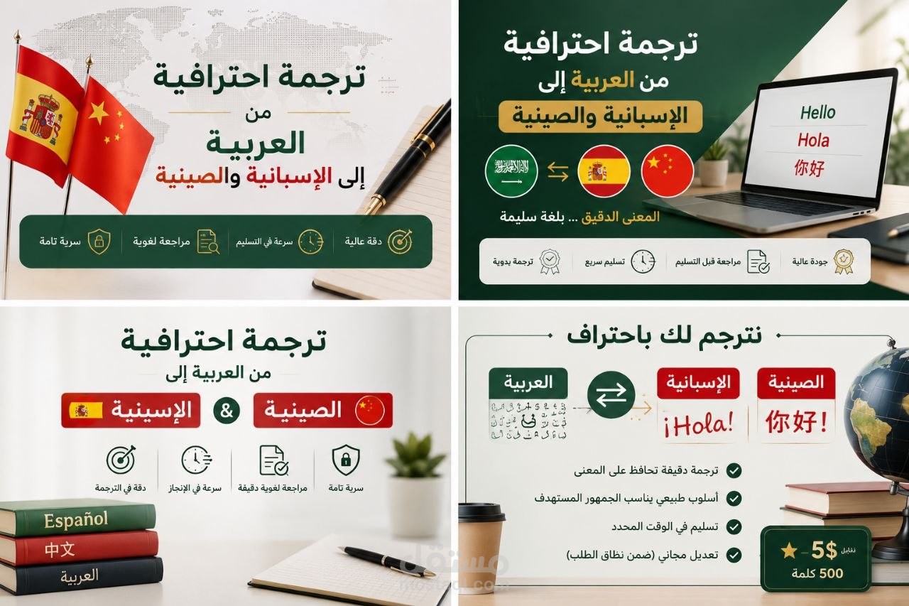 ترجمه احترافيه من العربية الى الإسبانية والصينيه