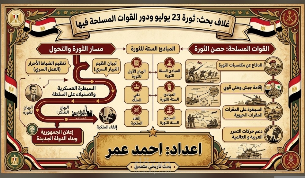 بحث تاريخي عن ثورة 23 يوليو ودور القوات المسلحة المصرية فيها