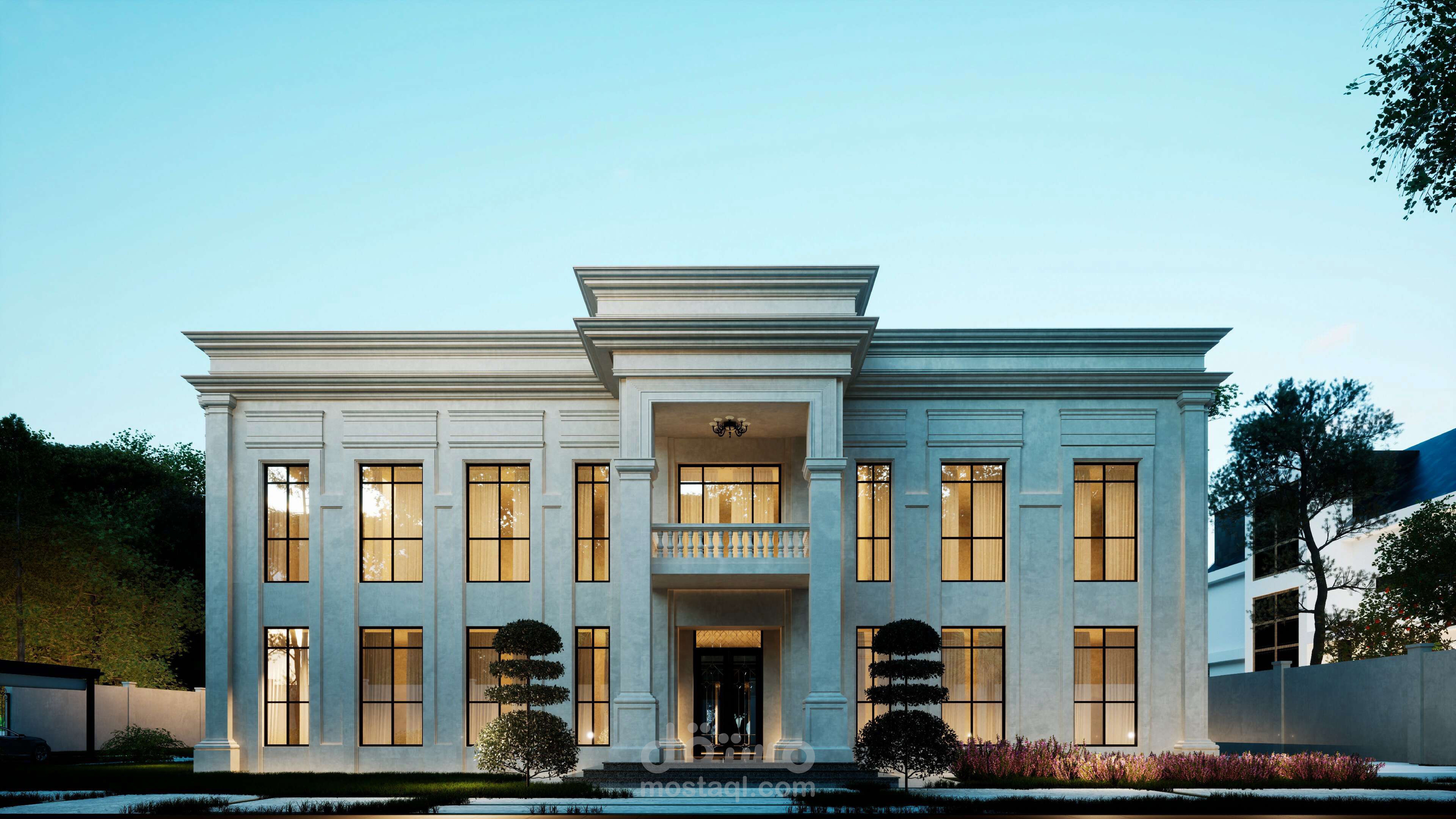 تصميم لواجهة فيلا بطراز نيوكلاسيك