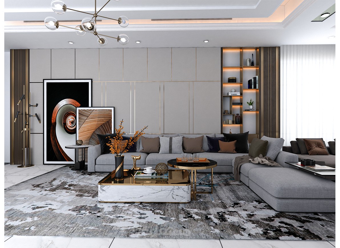 صالة مفتوحة على مطبخ