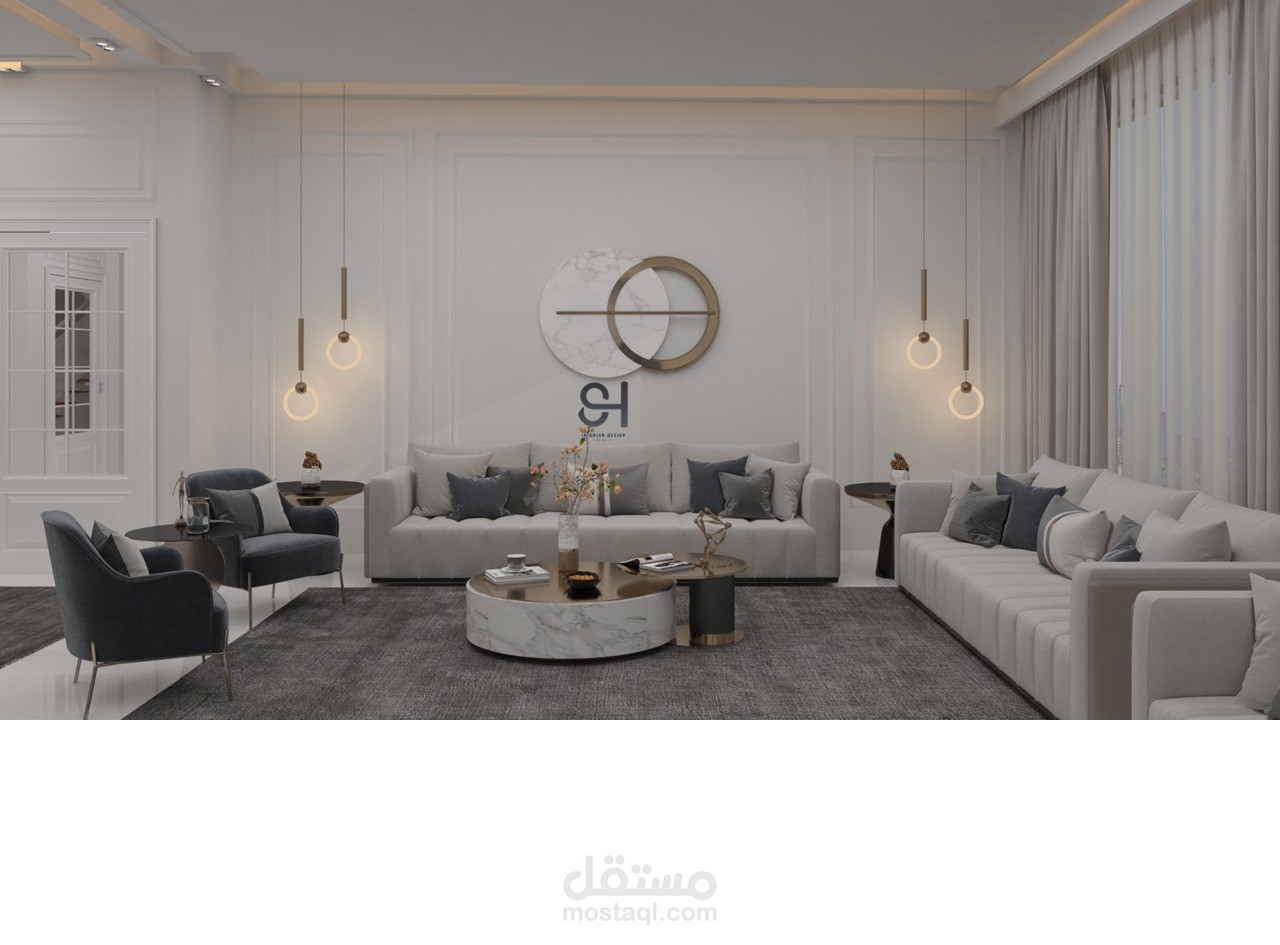 صالة استقبال تصميم نيوكلاسيك بسيط