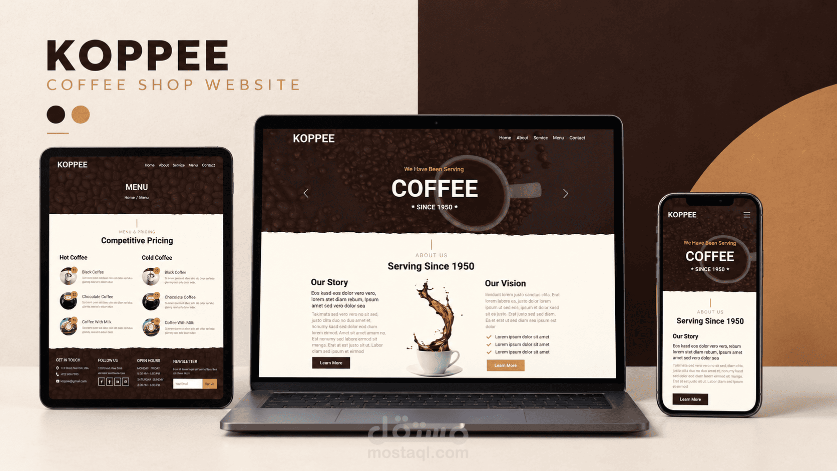 KOPPEE — تصميم وتطوير موقع إلكتروني عصري لمقهى