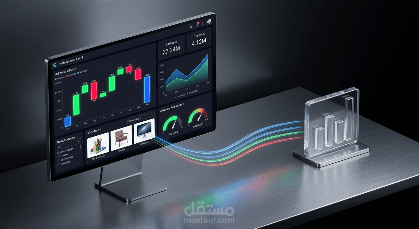 تصميم لوحة مؤشرات تفاعلية متطورة (Dynamic Dashboard) لتحليل المبيعات وضخامة البيانات باستخدام Power BI