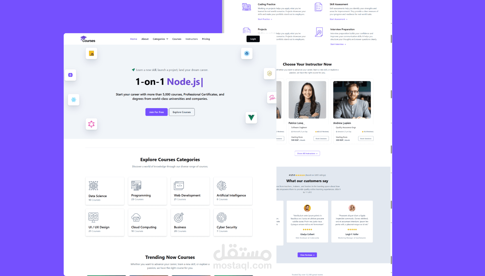 منصة تعليمية لعرض الدورات باستخدام React.js