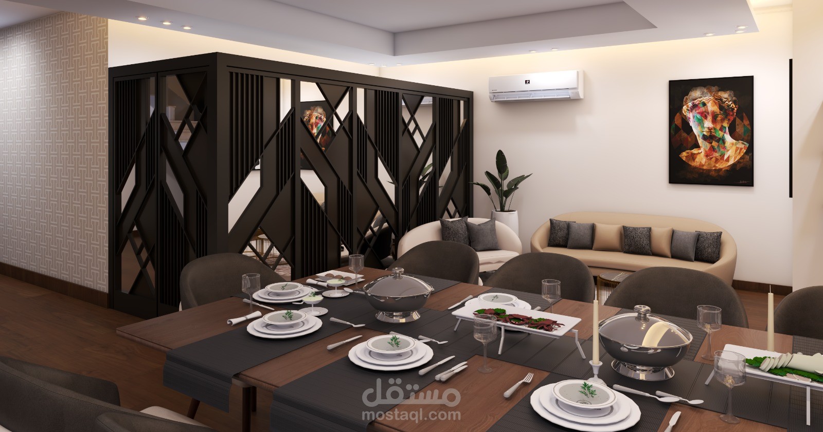 صالة طعام مع جلسة