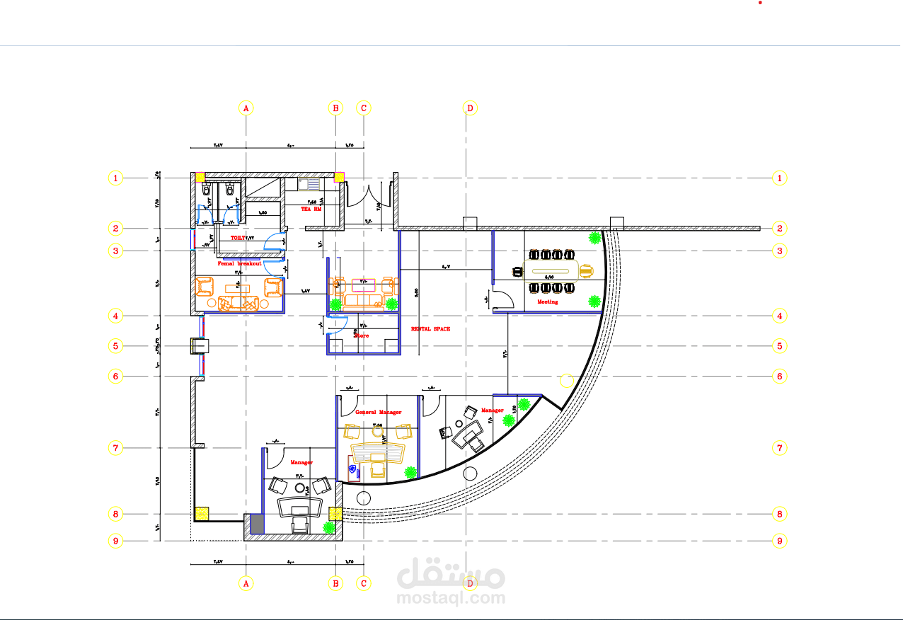 تصميم مكتب ادارى باستخدام برنامج الاتوكاد