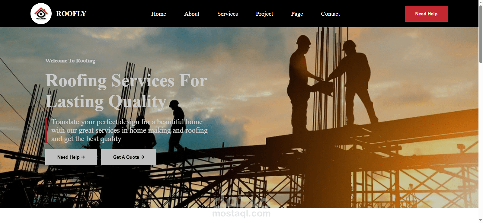 تصميم وتطوير موقع شركة لخدمات الأسقف باستخدام HTML وCSS وJavaScript