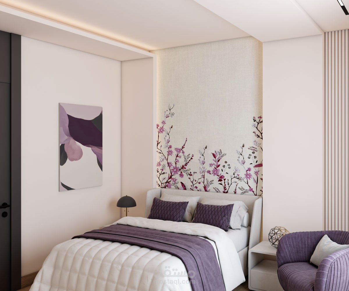 غرفة نوم بنات مع غرفة ملابس