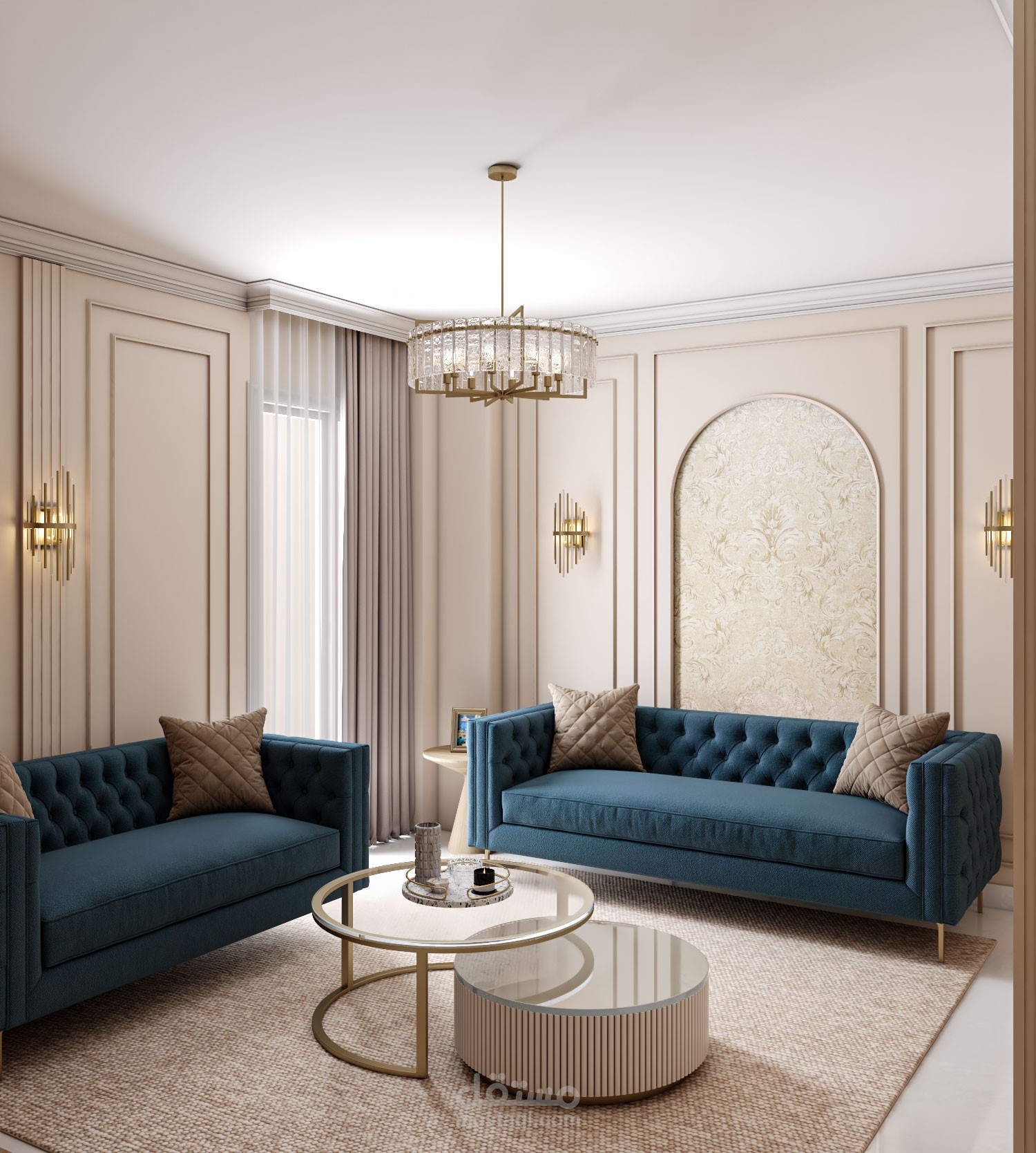 غرفة جلوس ضمن فيلا بنمط كلاسيكي