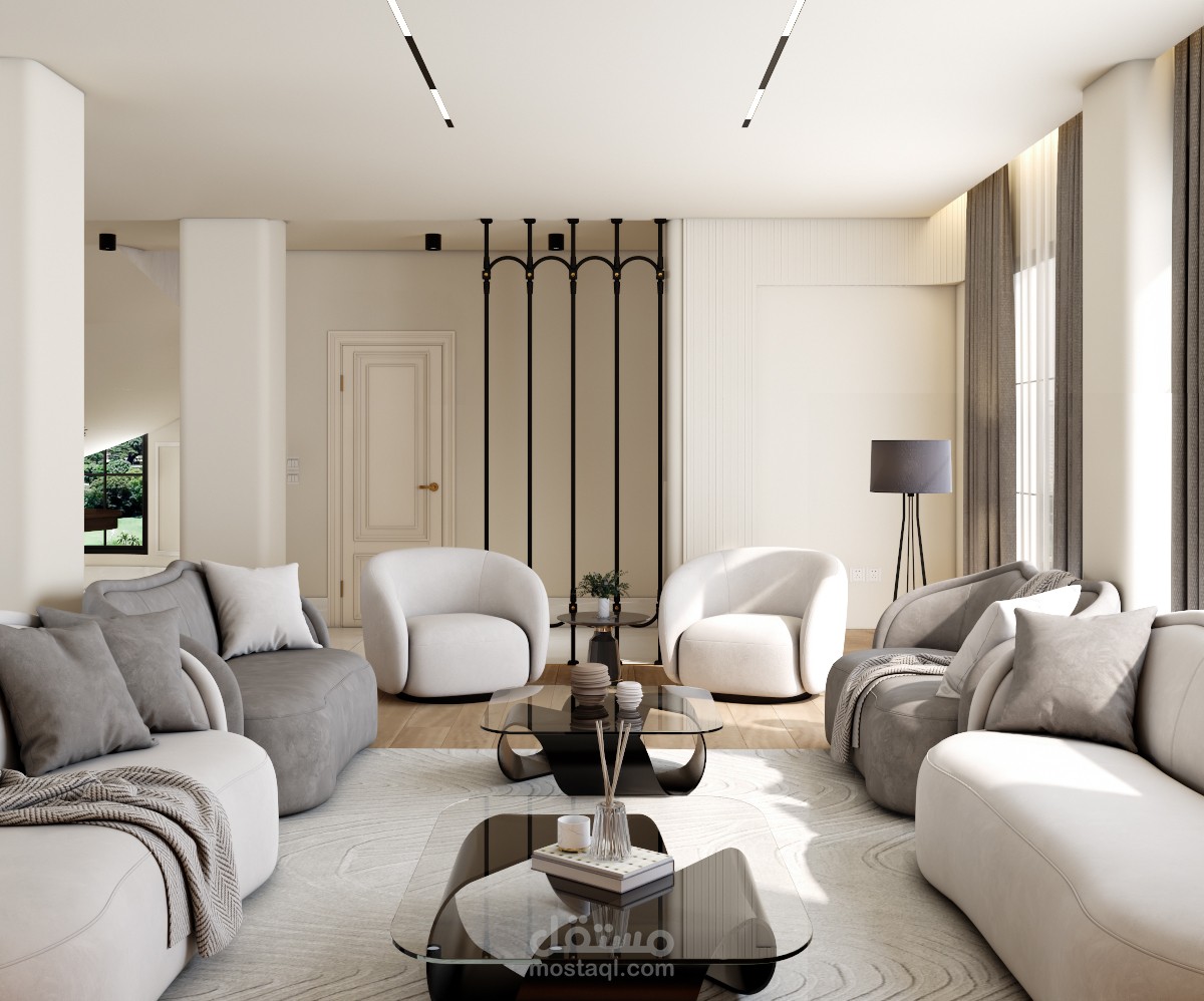 صالة جلوس ضمن فيلا بثلاث أدوار