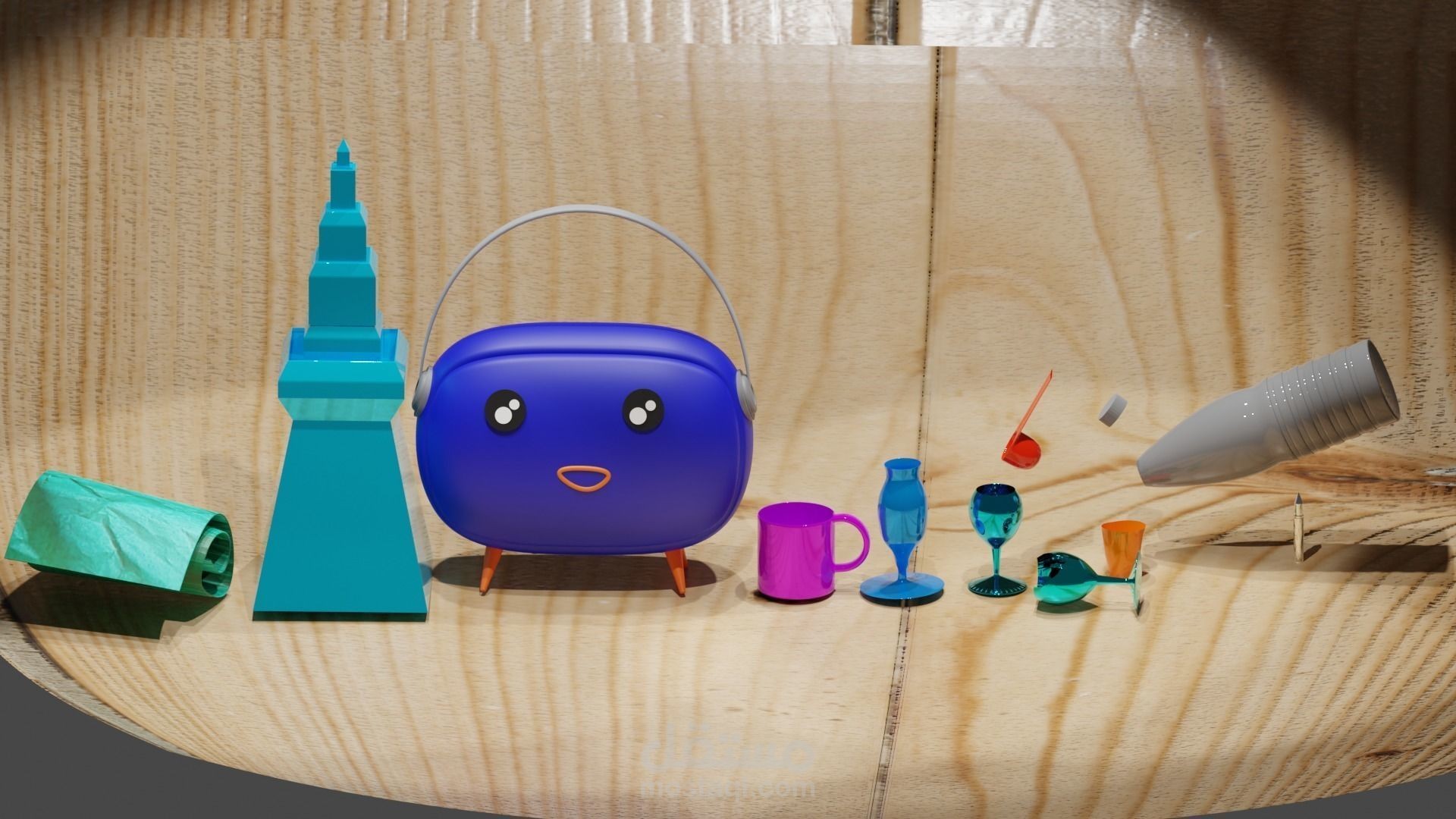 radio bottle and glasses 3D model