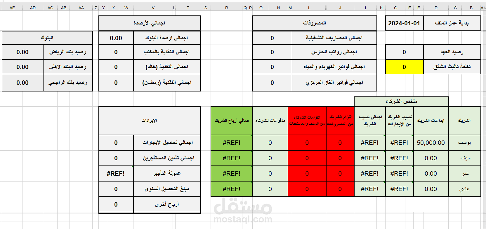إدارة العماير عن طريق اكسيل جاهز