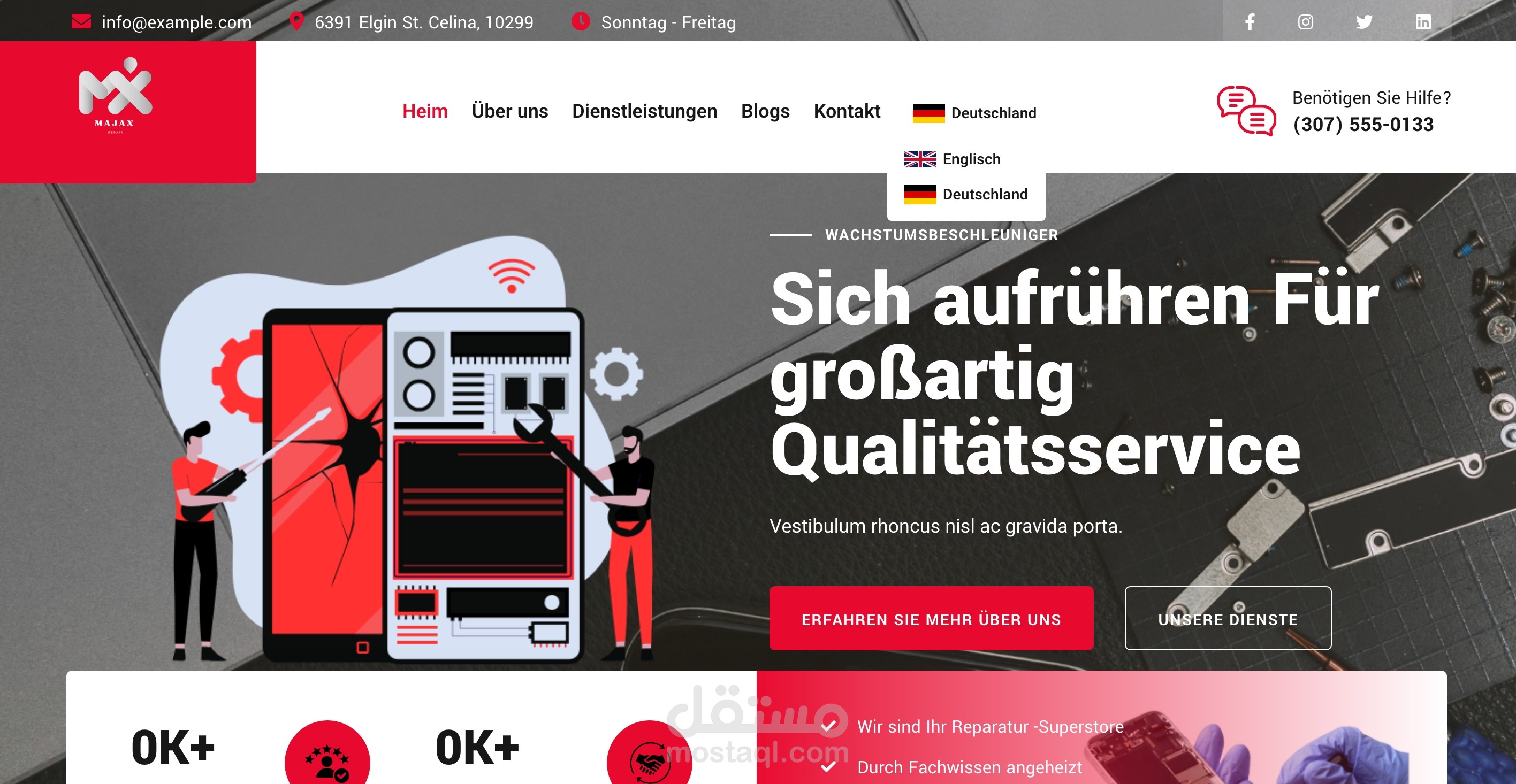 موقع تصليح الهواتف الـذكيه ماجاكس - ( React ) Website