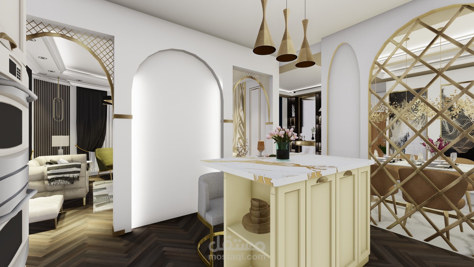 تصميم داخلي لمطبخ بالطابع الكلاسيكي الحديث - فلسطين