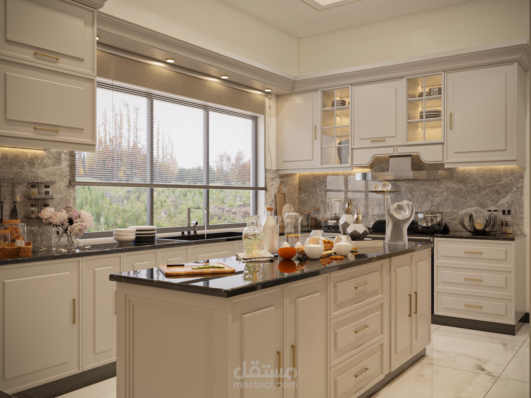 تصميم مطبخ بطابع نيو كلاسيك فاخر