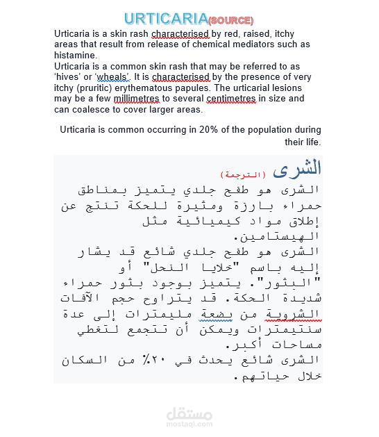 ترجمة مقال طبي عن الأرتيكاريا (الشرى)