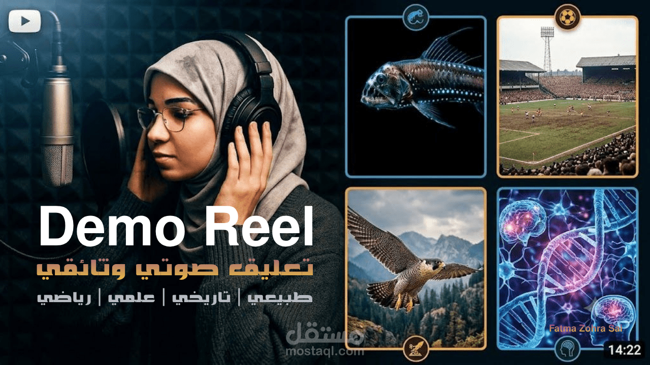 تعليق صوتي وثائقي احترافي باللغة العربية الفصحى -demo reel طبيعي وتاريخي ,رياضي وعلمي