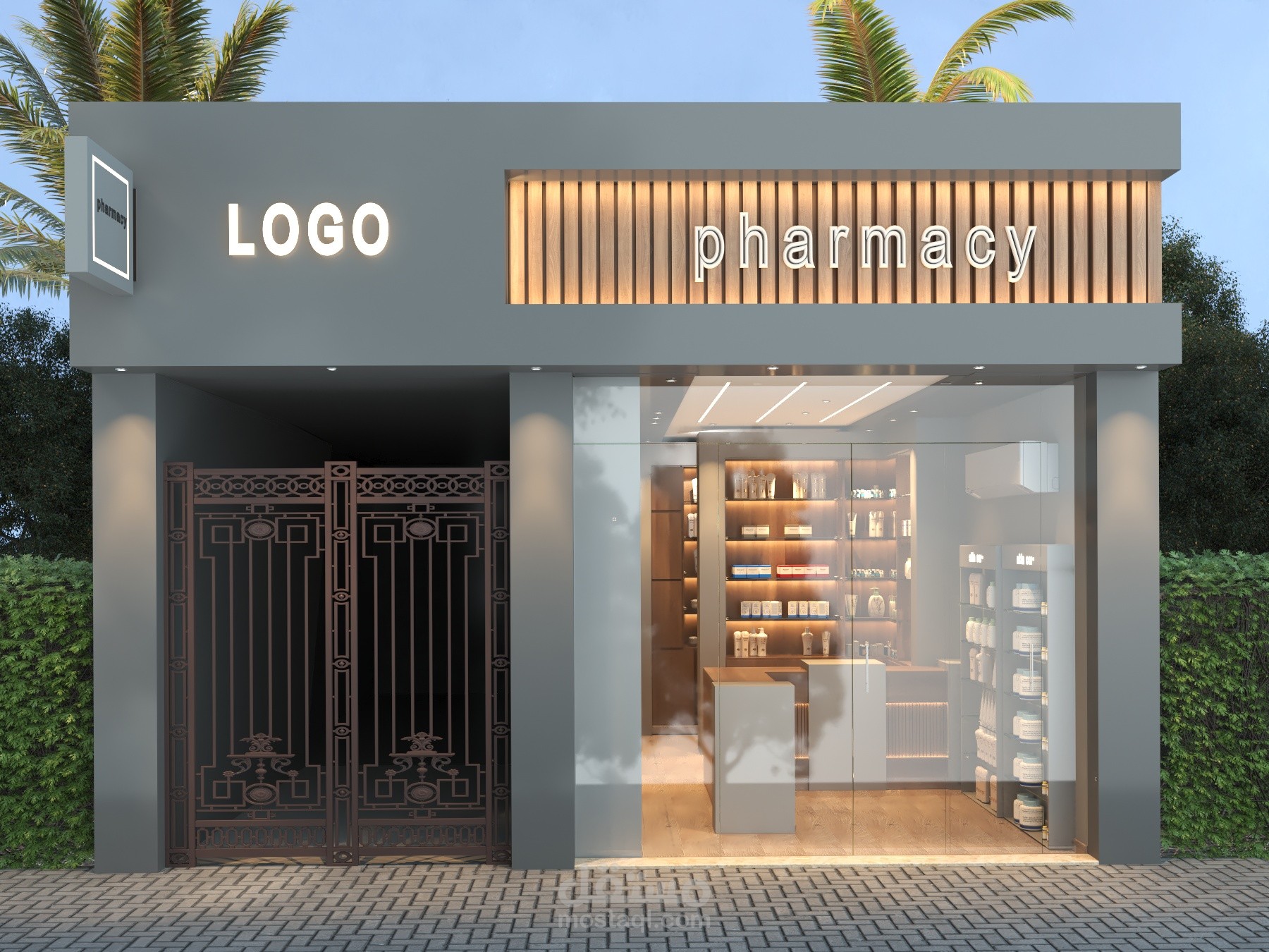 واجهة صيدلية بنمط Modern