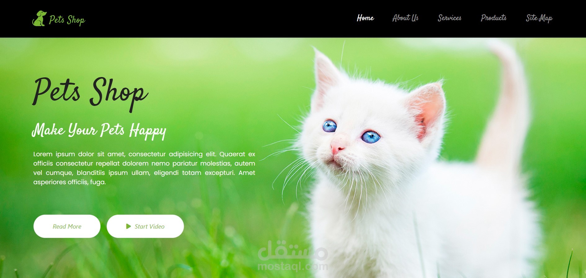 موقع لبيع الحيوانات الأليفة HTML - CSS - JavaScript - Bootstrap - jQuery | Pets Shop