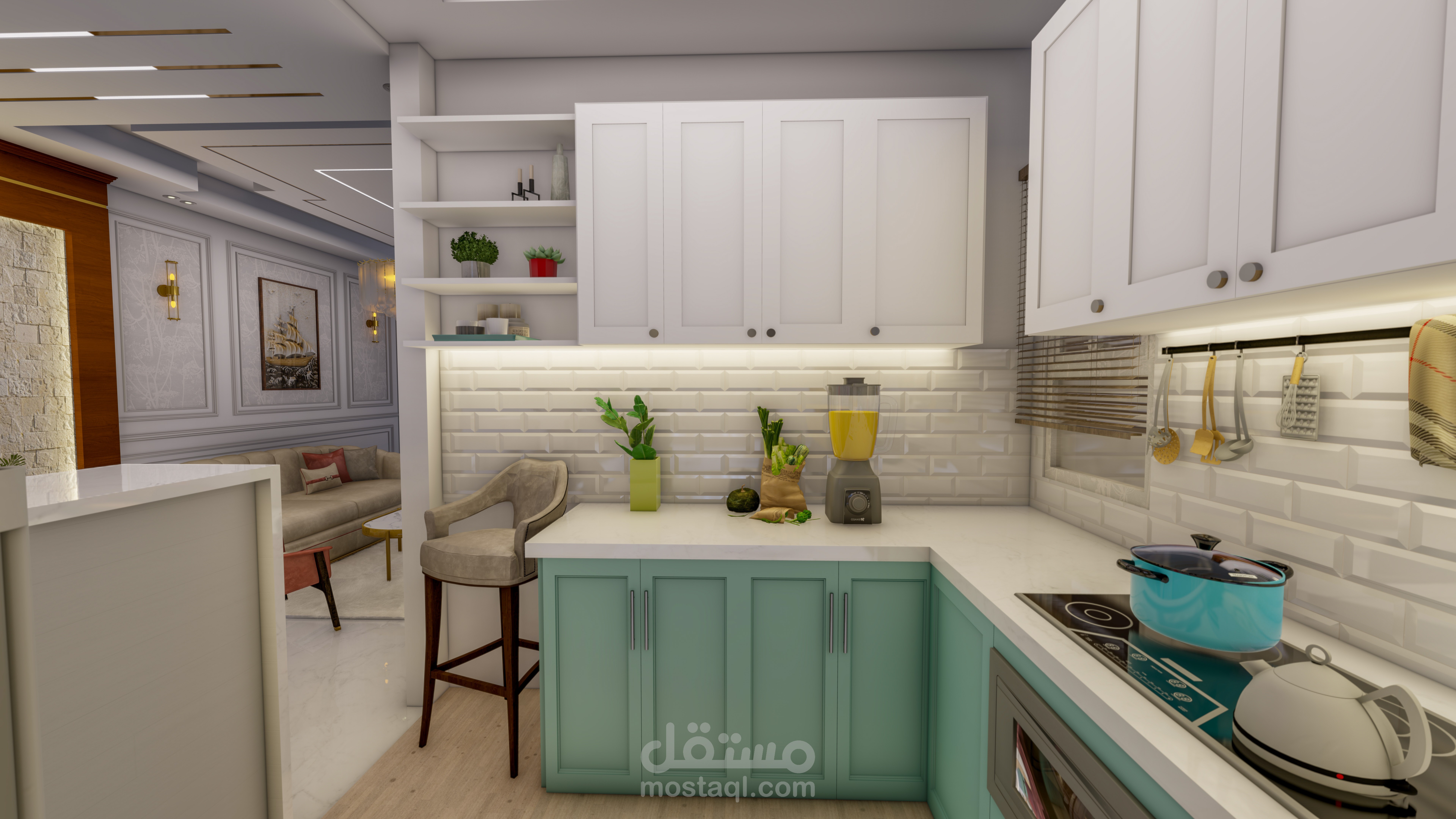 تصميم شقة  داخلي مكونة من ثلاث  غرف   بمساحة 140 متر مربع   بمحافظة اليوم  كمبوند  تبارك  برج الفضاه