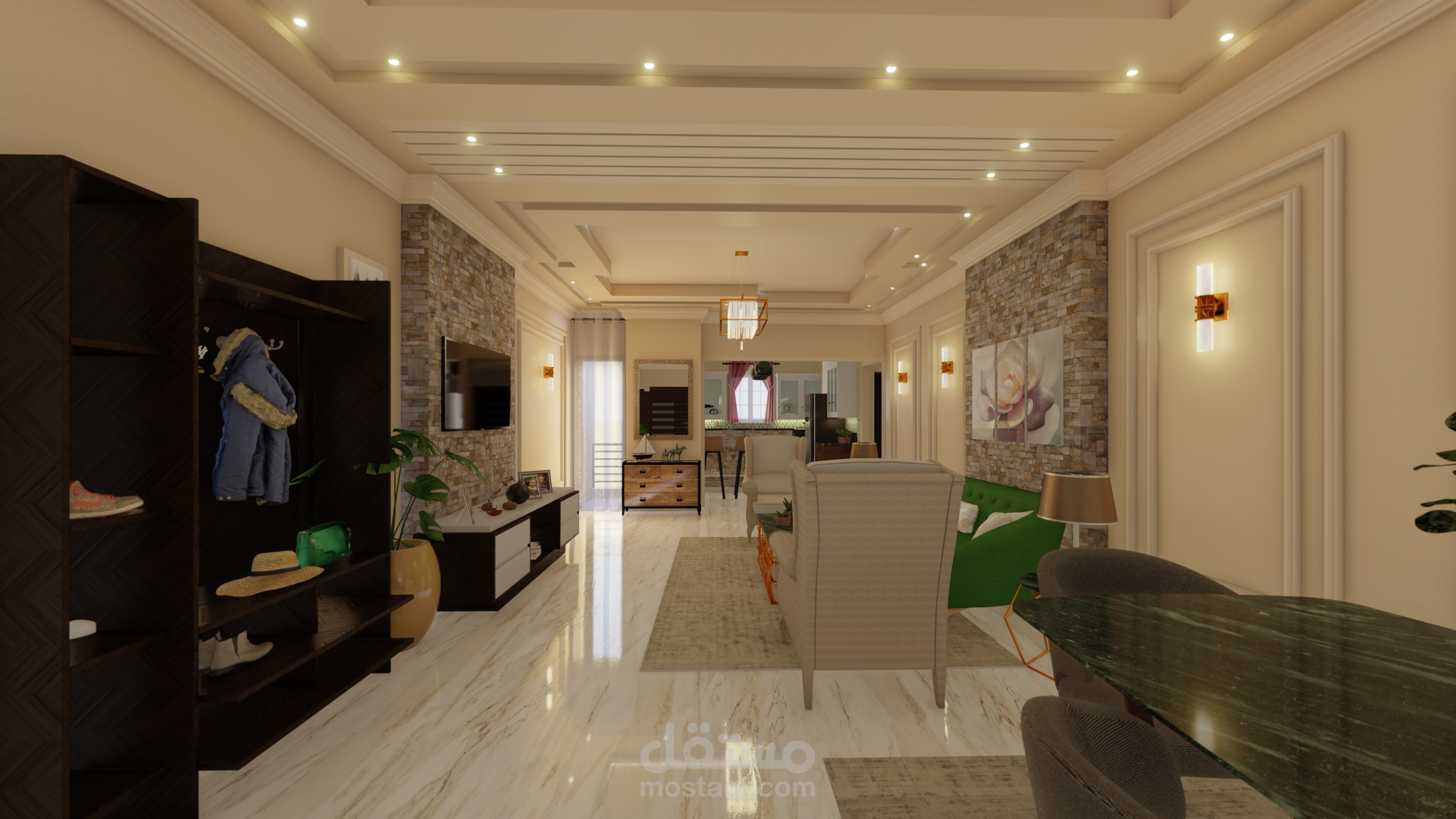 تصميم شقة  داخلي مكونة من ثلاث  غرف   بمساحة 220 متر مربع  برج ال ياسر بالفيوم