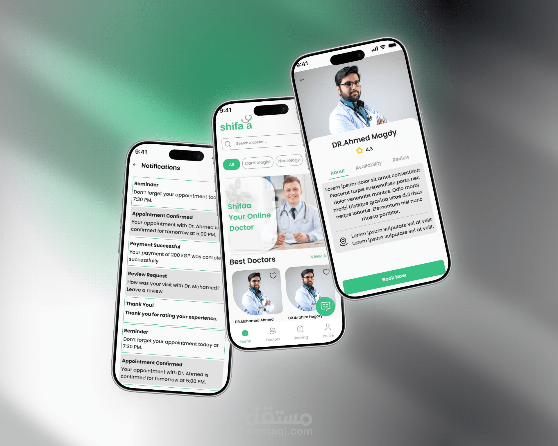 تصميم واجهة و تجربة المستخدم (UI/UX) لتطبيق حجز مواعيد الاطباء بإستخدام فيجما