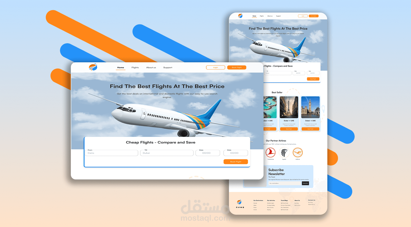 تصميم واجهة موقع ويب حجز تذاكر الطيران – UI/UX Design