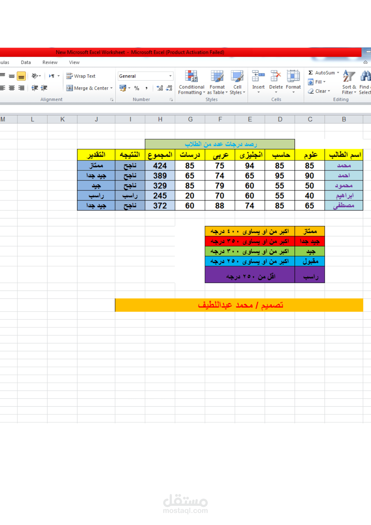 رصد درجات الطلاب بإستخدام الإكسل