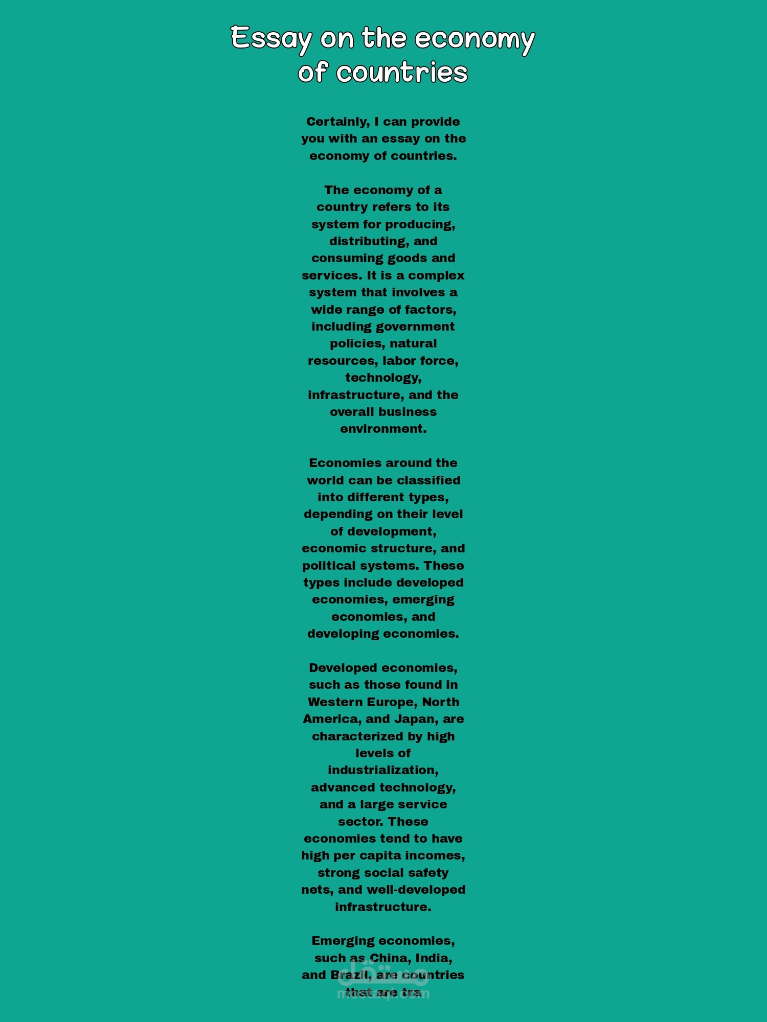 Essay on the economy of countries