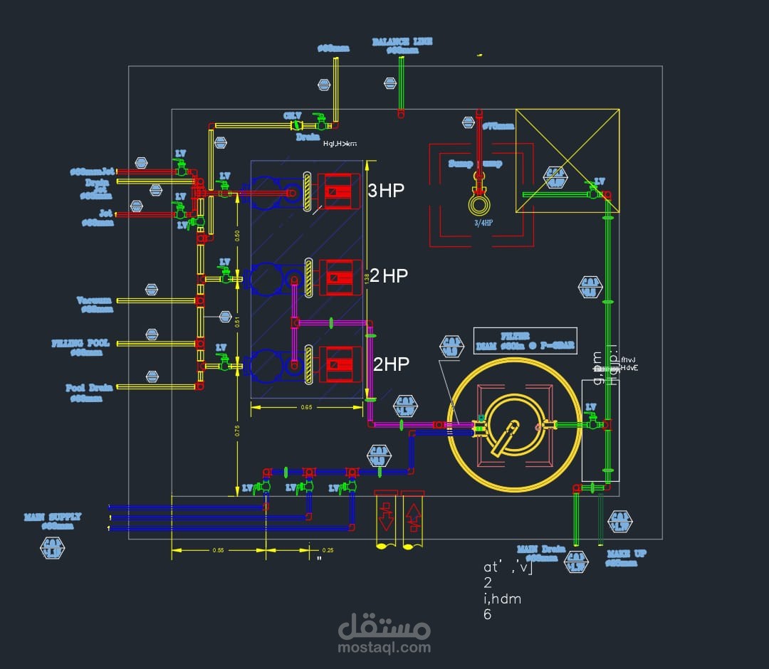 رسومات تنفيذية ميكانيكية لحمام سباحة