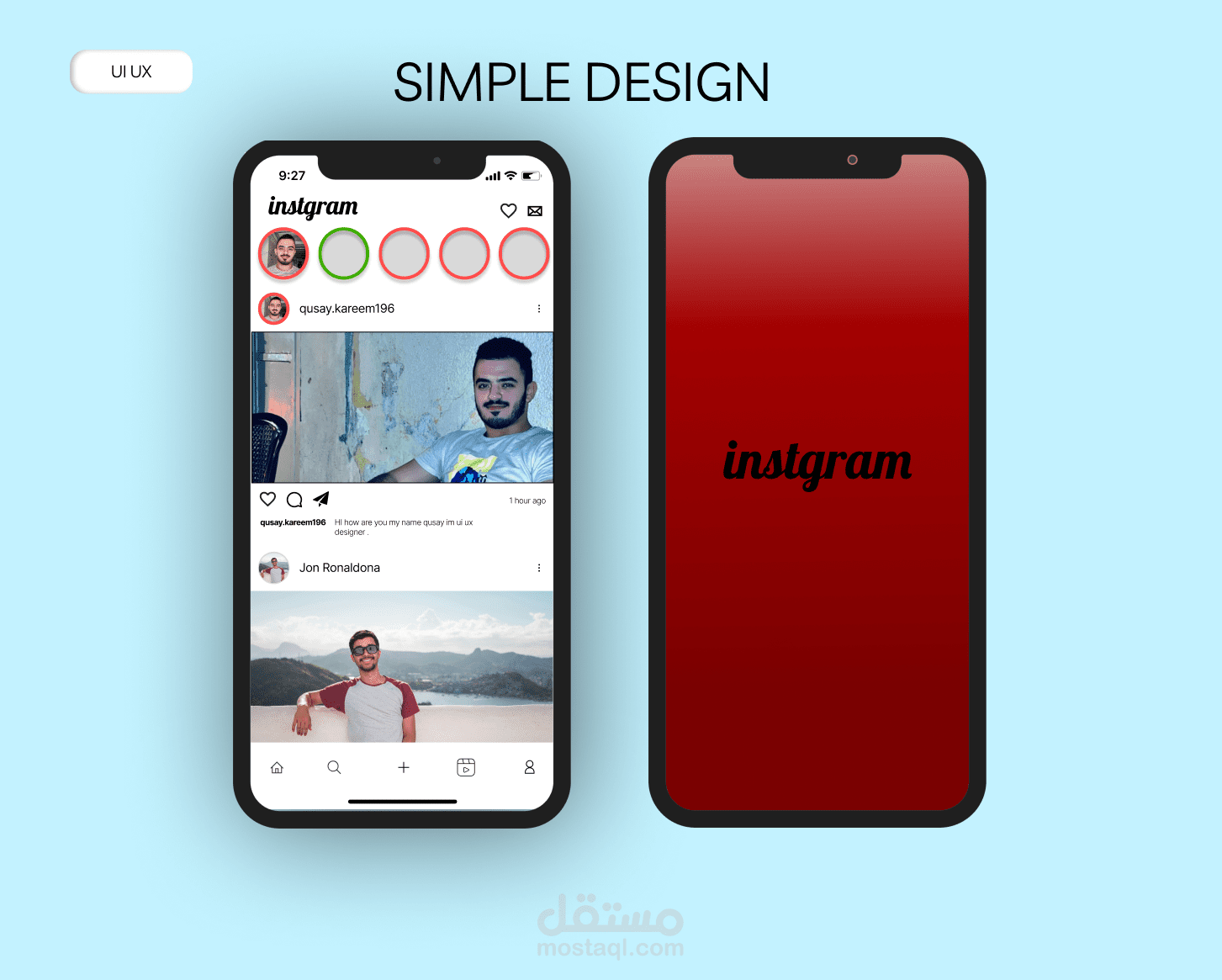 تصميم UI UX شبيه لتطبيق انستقرام