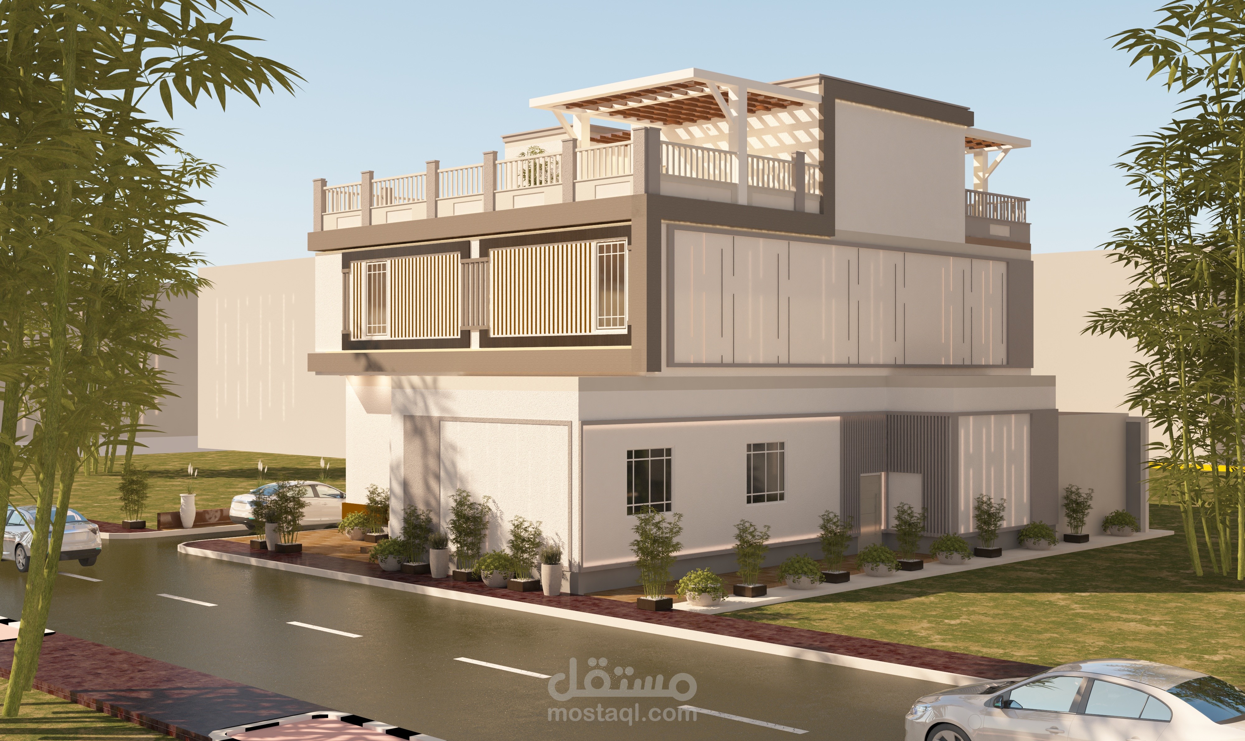 رفع واخراج واجهات ومناظير عامة لفيلا سكنية مكونه من دورين وملحق حسب اشتراطات الكود السعودي