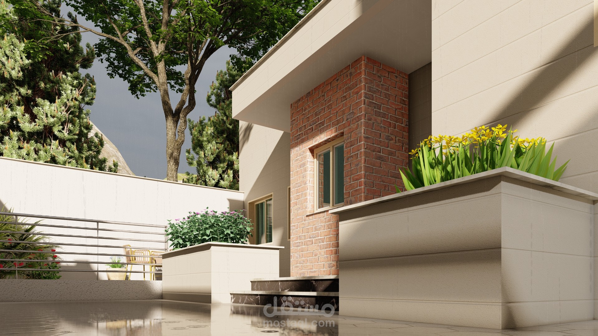 تصميم 3D لفيلا سكنية مستقلة من طابقين
