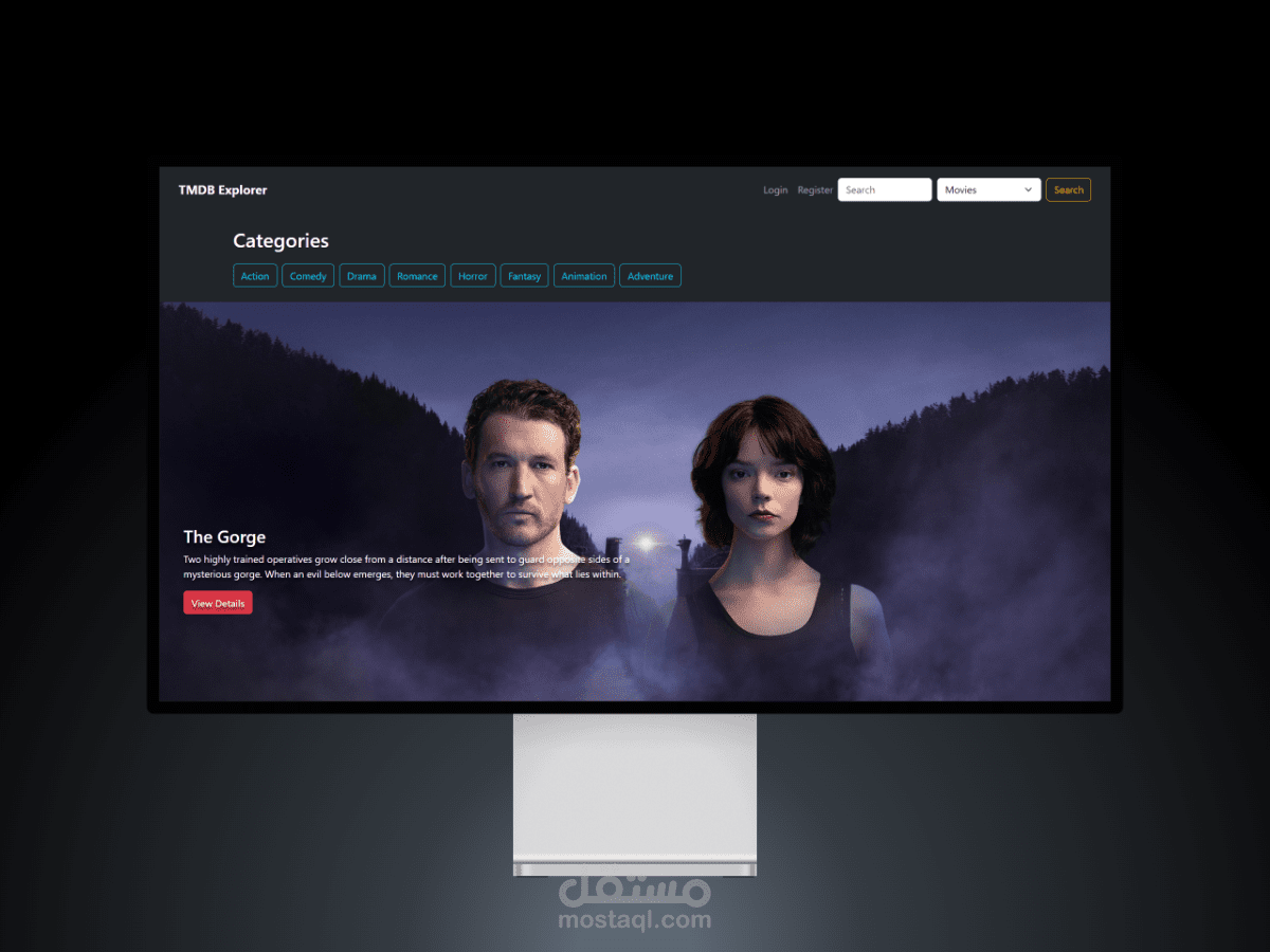 موقع متكامل لاستكشاف الأفلام والمسلسلات مع ميزات التقييم والمفضلة