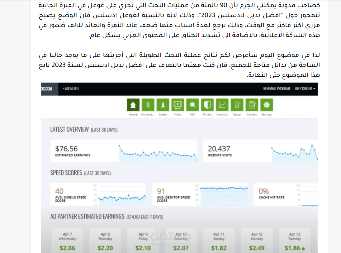 نموذج عمل حول بديل غوغل أدسنس 2023
