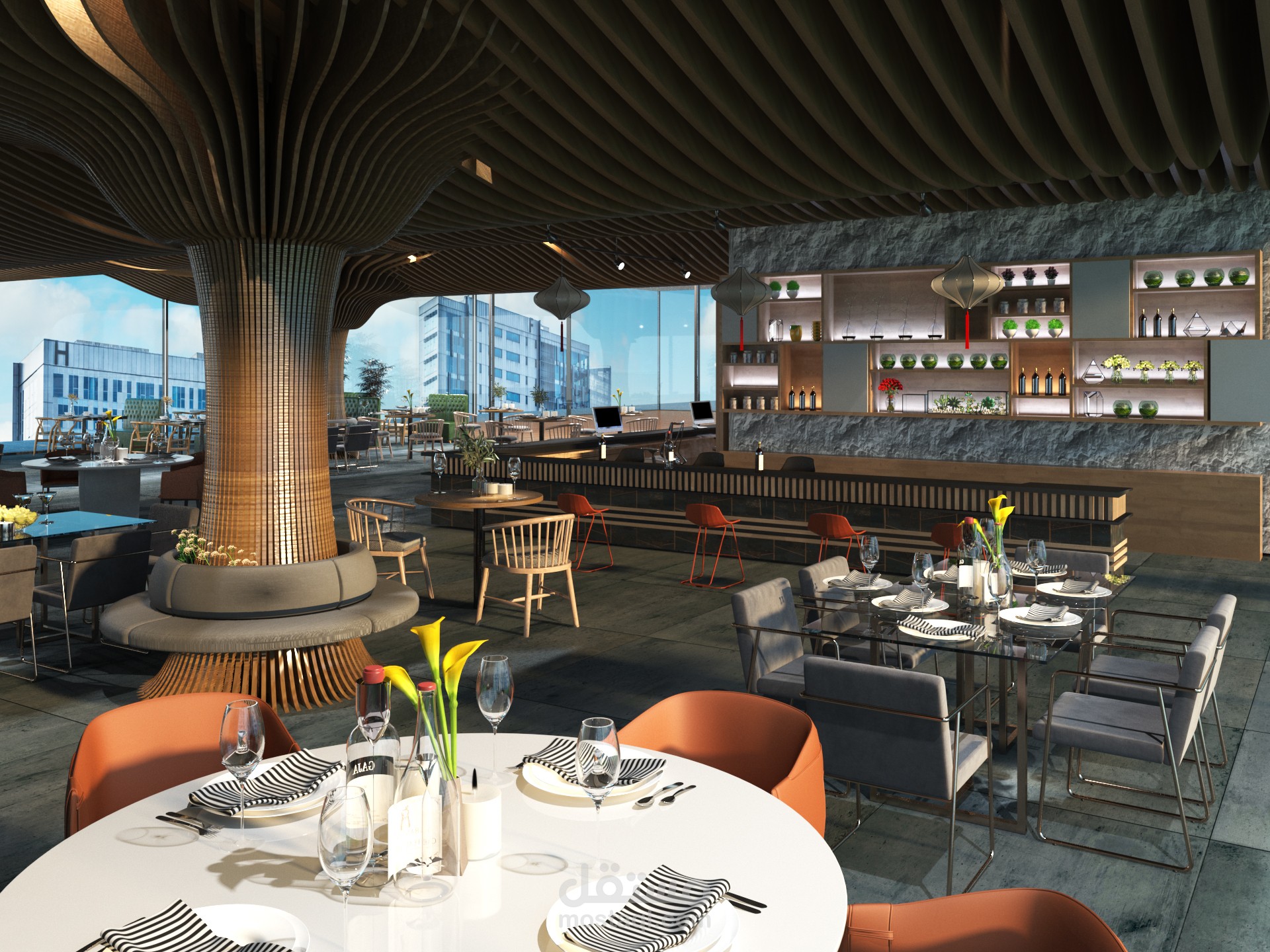تصميم  داخلى مودرن لمطعم على النيل