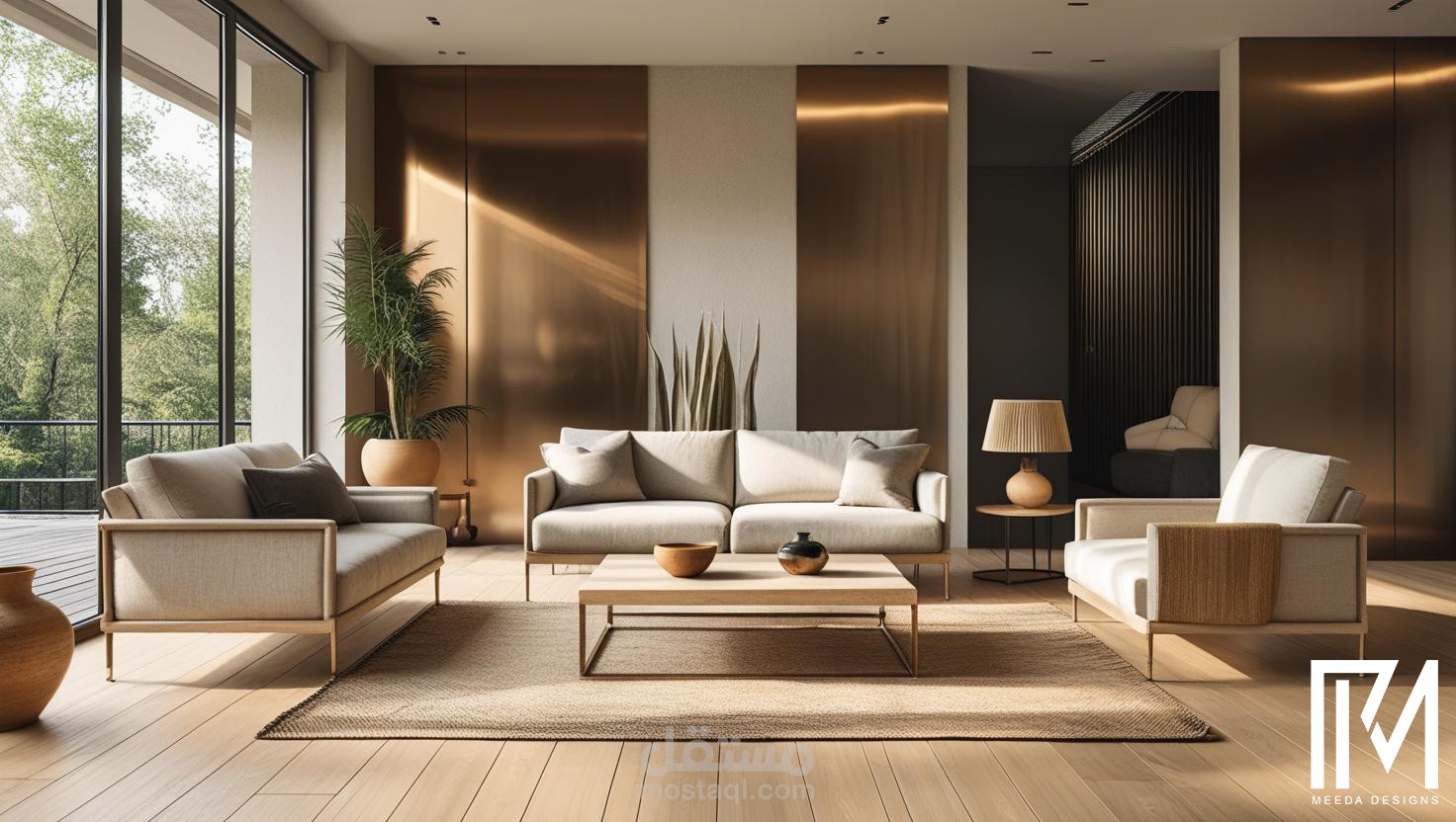 تصميم داخلي ثلاثي الأبعاد لفيلا مصممة على الطراز الجاباندي  / 3D design for a villa designed using Japandi style