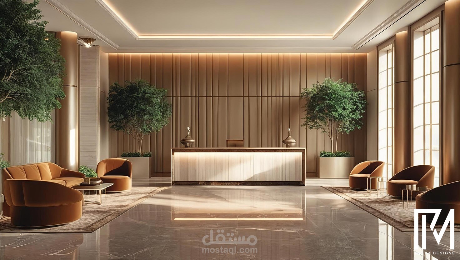 تصميم ثلاثي الأبعاد لفندق بوتيكي مصمم  باستخدام أسلوب التصميم البيوفيلي البسيط / 3D design for a boutique hotel designed using biophilic and minimalistic style