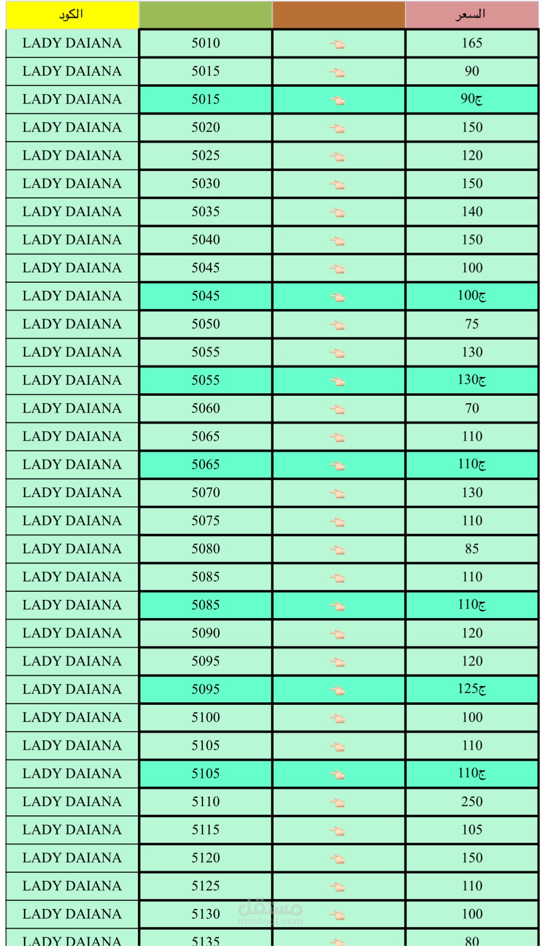 sheet for price list