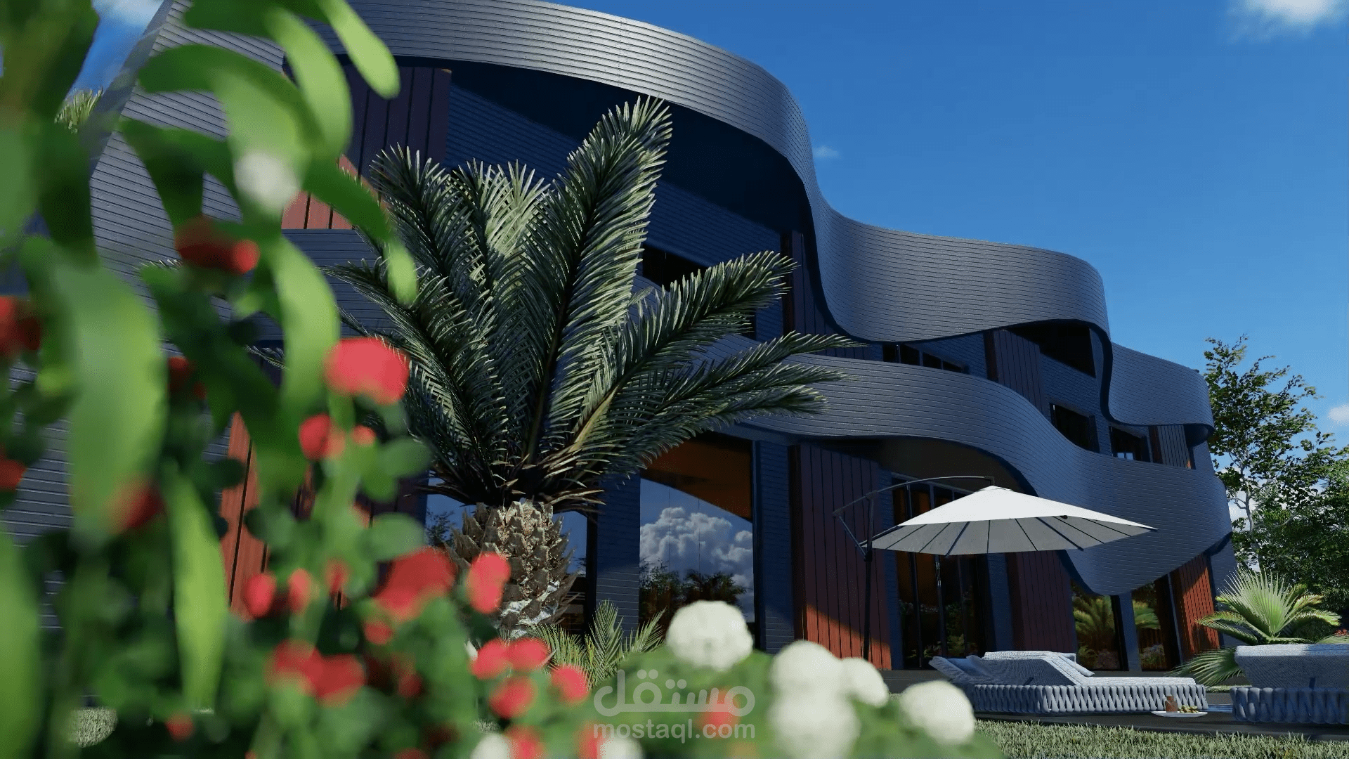 تصميم فيلا مودرن بواجهات منحنية