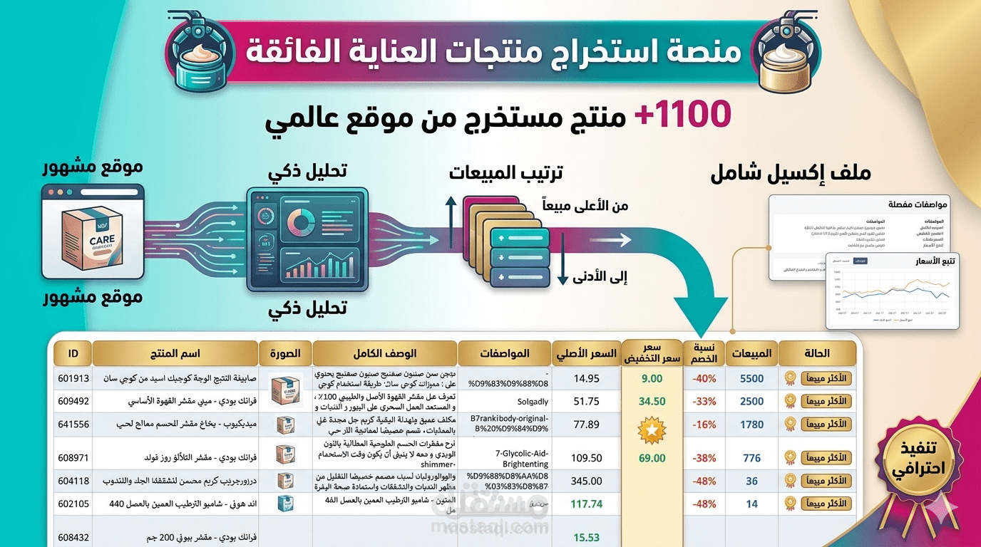 Web Scraper متخصص بسحب بيانات المنتجات مع تقارير Excel احترافية