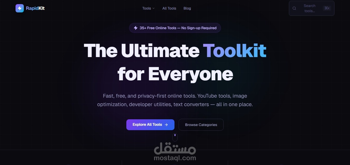 منصة RapidKit | مجموعة أدوات ويب احترافية وسريعة للمطورين