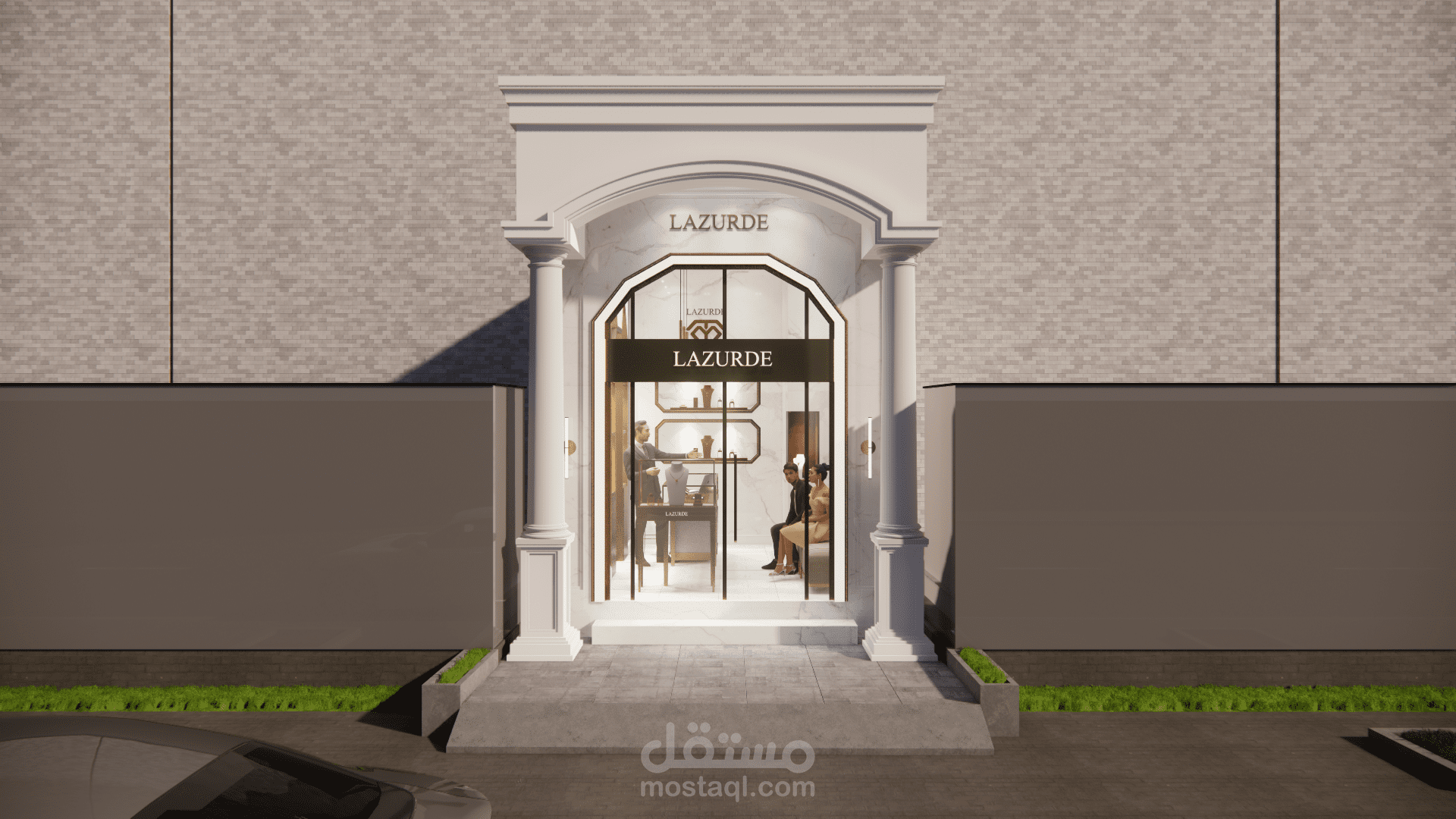 تصميم محل لازوردي للمجوهرات بناءً على فكرة (الماسة)