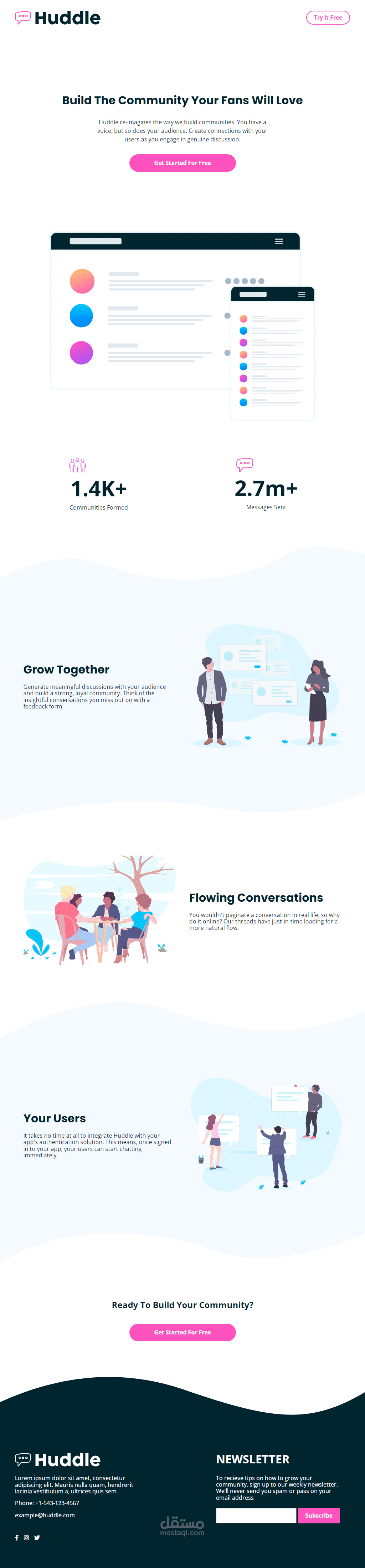 Huddle-landing-page-with-curved-sections