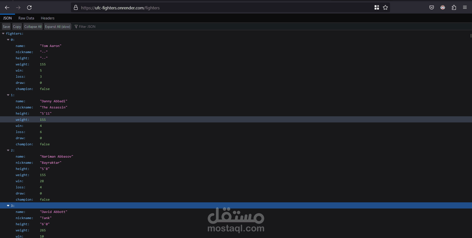UFC Fighters RESTful API