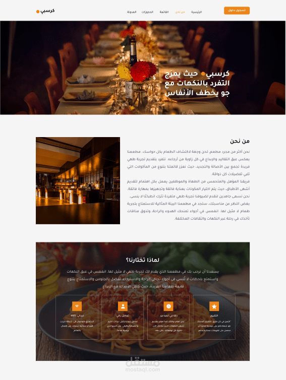 تصميم واجهة مستخدم لموقع الكتروني لمطعم