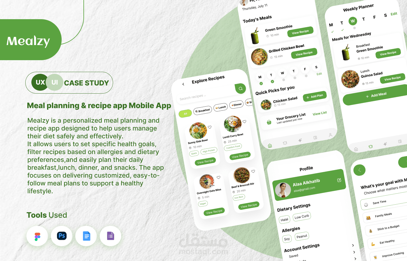 تطبيق تخطيط الوجبات والوصفات الصحية (دراسة حالة UX/UI)