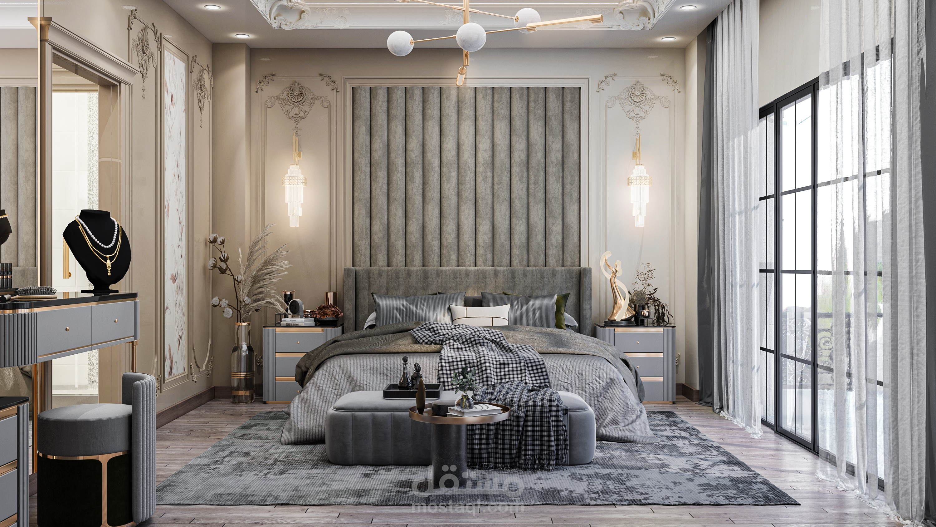 Master bedroom with reception & office