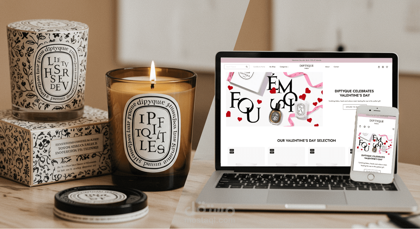 تصميم وتطوير متجر إلكتروني Diptyqu Paris فاخر للشموع العطرية باستخدام ووردبريس وWooCommerce