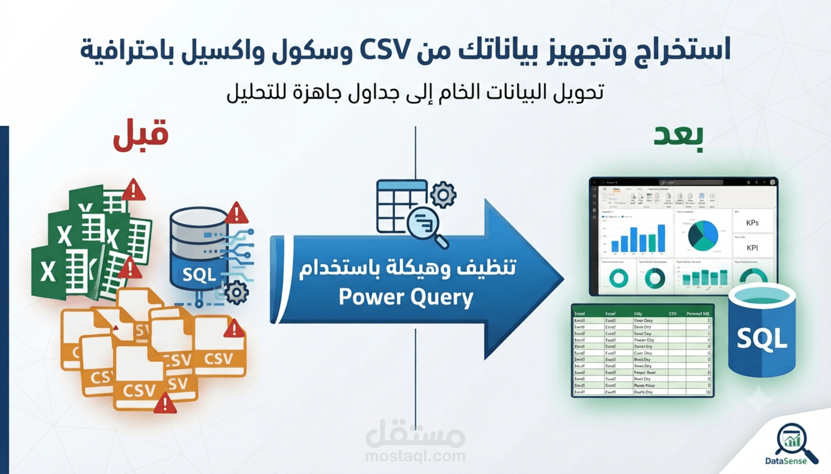 تنظيف وتجهيز وتحليل البيانات من CSV و Excel و SQL باحترافية